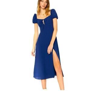 Wilfred Aritzia Pandora Blue Milkmaid Bodice Slit Midi Dress Size 0